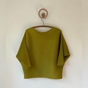 Vibrant Pleated Chartreuse Green Drapey Top One Size